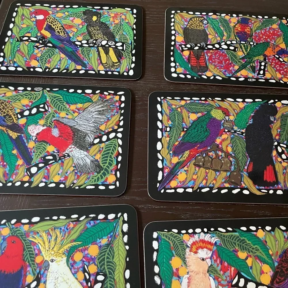 Jenny Kee Designer Tropical Birds Vintage Australian Cork Gloss Placemats set/6